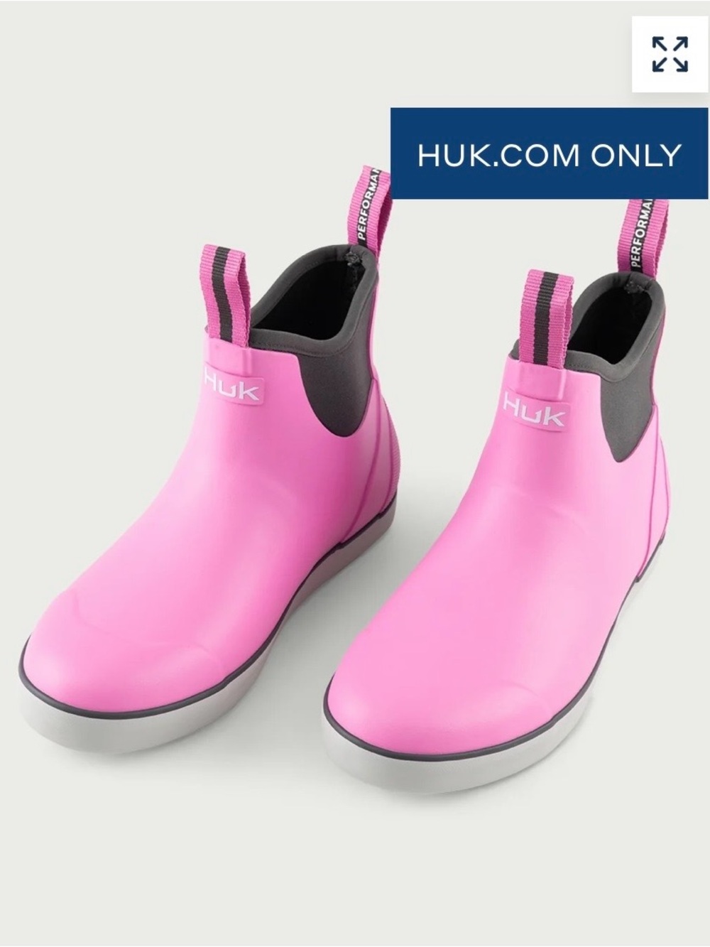 Huk Pink and Gray Women's Waterproof Slip-On Rain Ankle Boots